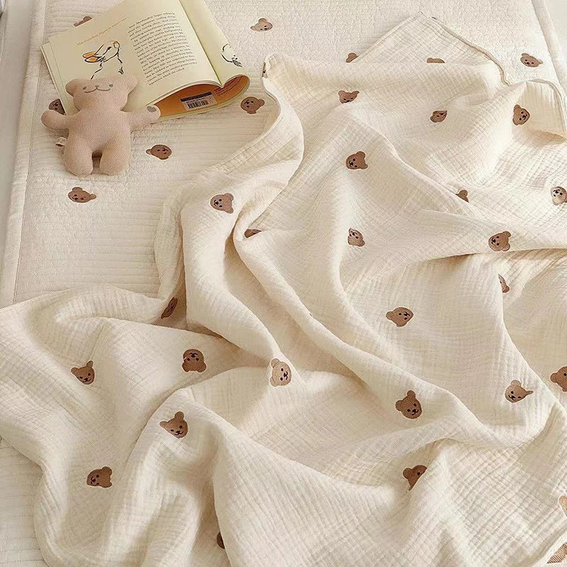 MILANCEL Ins Hot Newborn Baby Blanket Korean Bear Embroidery Kids Sleeping Blanket Cotton Bedding Accessories