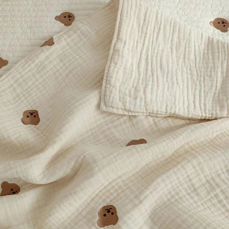 MILANCEL Ins Hot Newborn Baby Blanket Korean Bear Embroidery Kids Sleeping Blanket Cotton Bedding Accessories