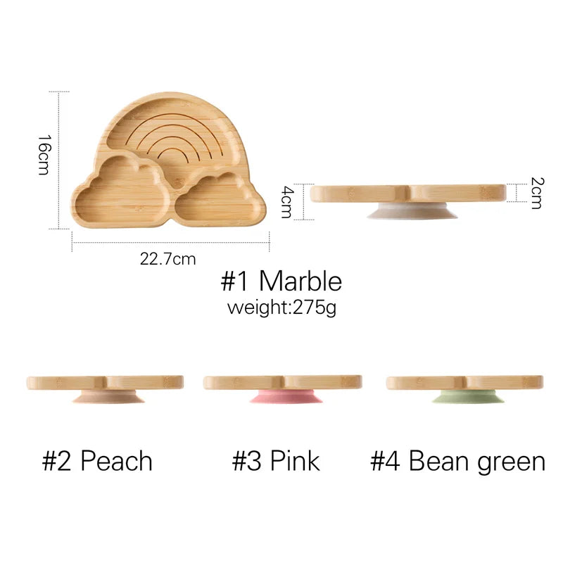 Baby Wooden Tableware Set Could Bamboo Wooden Plate Bowl Silicone Suction Wooden Handle Fork Spoon for Children Feeding Supplies