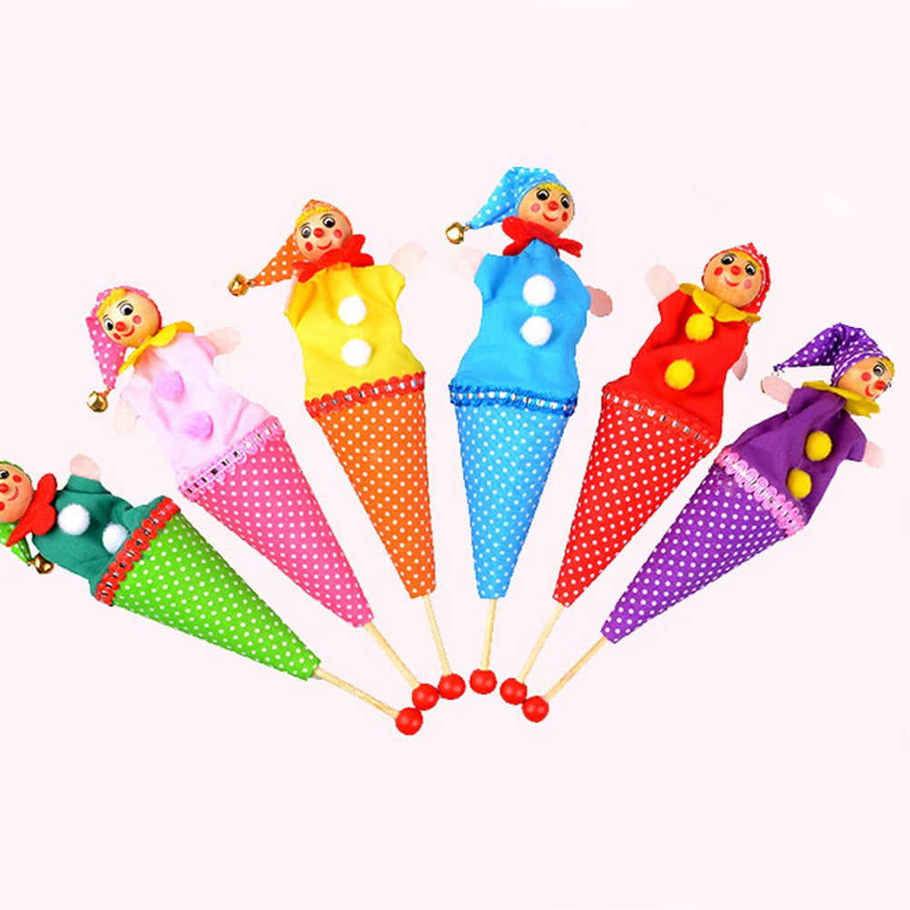 1PCS Creative Wooden Clown Puppet Toy Baby Kids Educational Toys Bell Hide Seek Telescopic Doll Decorations Random Color