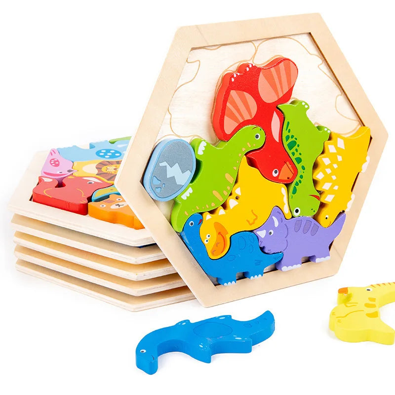 Wooden Jigsaw Puzzle Kids Toy Cartoon Dinosaur Animal Wood Puzzles Game Baby Montessori Educational Toys for Children