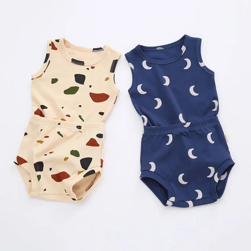 0-3T Newborn Kid Baby Boys Girls Clothes set Summer Print Tank Top Shorts set Cute Sweet Cotton 2pcs Clothing set Home wear